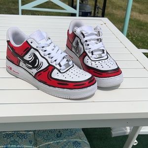 HAND PAINTED RED CARTOON NIKE AIR FORCE 1s SIZE 9.5
